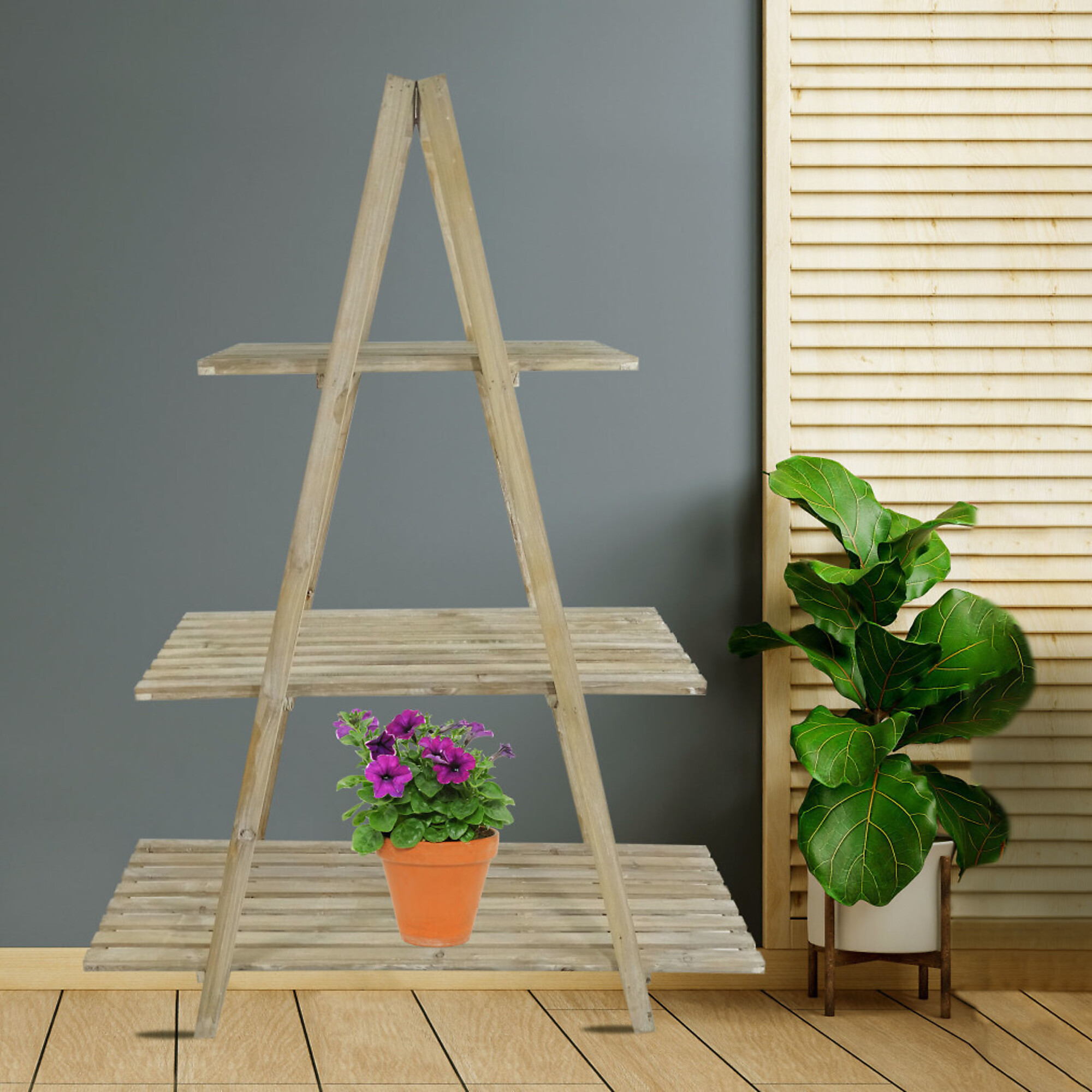 Alpine Corporation, Triangular Shelf Storage Rack Wooden 3-Tier, Model# MBB168